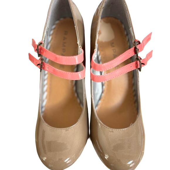 y2k Vtg. RAMPAGE COLORBLOCK PATENT MARY JANE CHUNKY PUMPS HEELS SIZE 8 1/2. - Picture 3 of 8